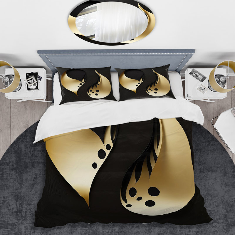 Ensemble de housse de couette Golden Droplets On, Housse de couette simple + 1 taie décorative stan