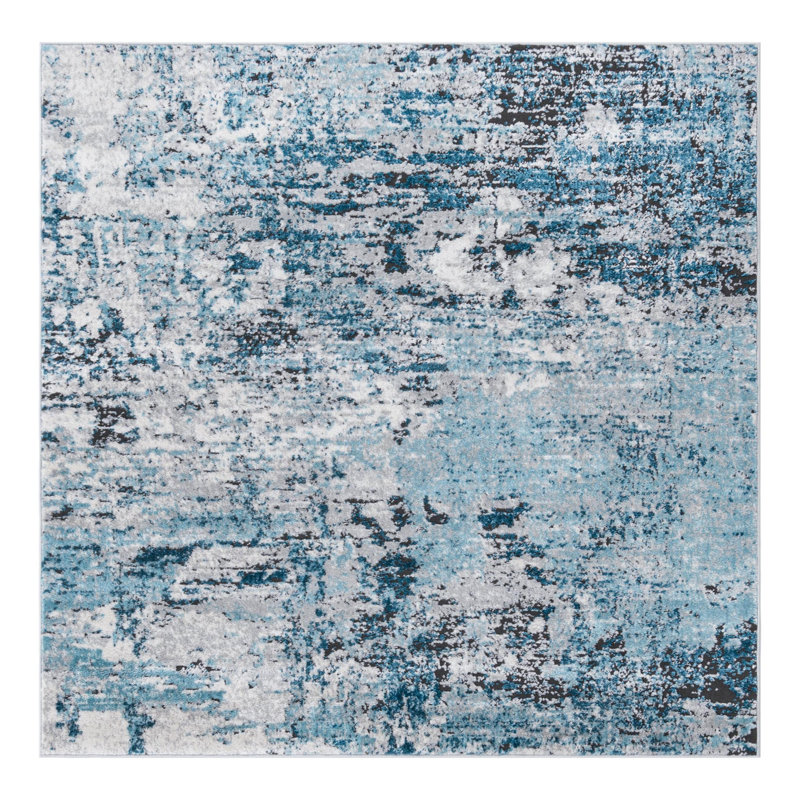 Tapis bleu / gris Sumiko, Carré 5 pi 3 po