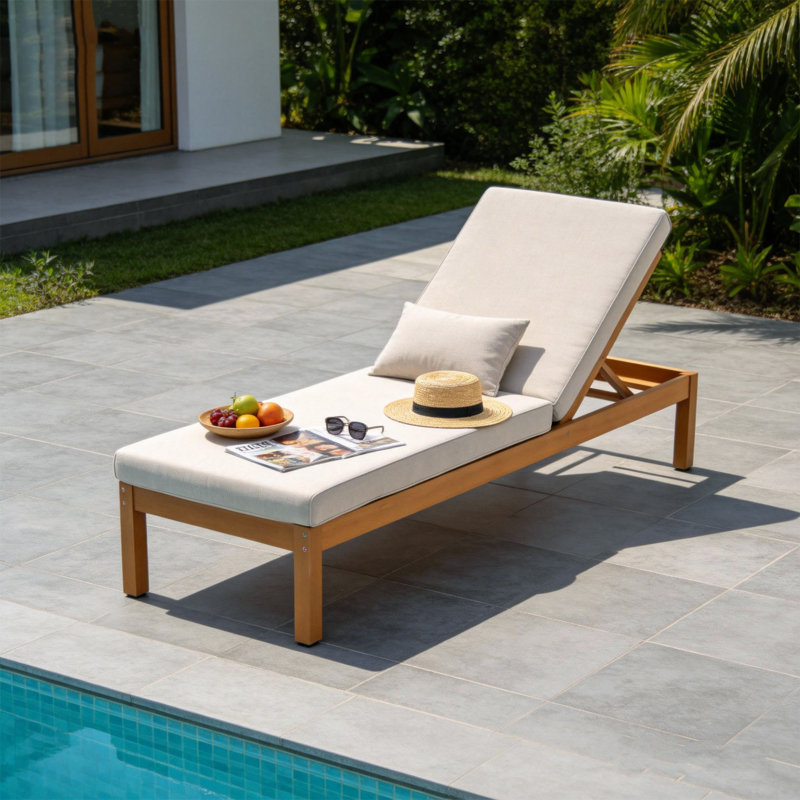Chaise longue d'extérieur en bois d'eucalyptus massif