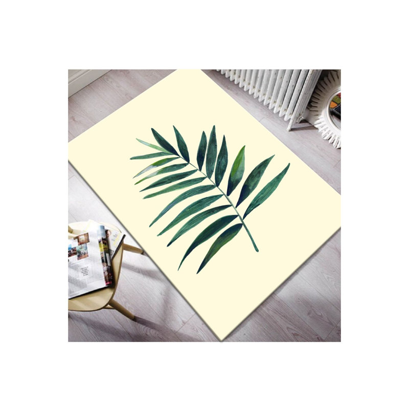 Tapis vert / beige en polyester tissé à la machine Edithe, Rectangle 3 pi 11 po x 5 pi 9 po