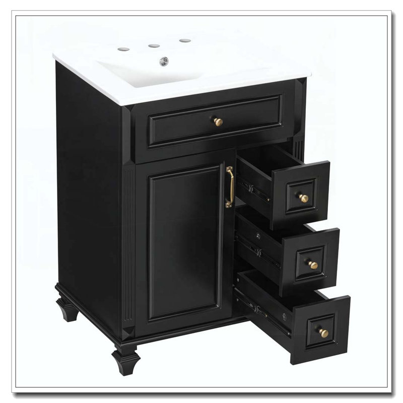 24 Inch Bathroom Vanity with Sink, Black