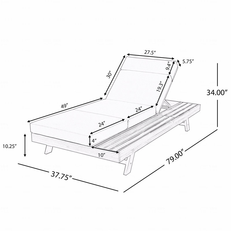 Chaise longue d'extérieur Adirondack en bois d'acacia pliable avec dossier réglable et surface de rangement plate, finition teck non rembourrée