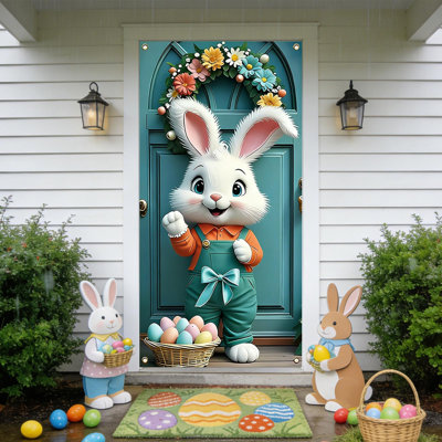 Kondieu 35 x 72 po Jour de Pâques Housse de porte Jour de Pâques Rideau de porte Jour de Pâques Décoration murale et de fête Décoration de fête