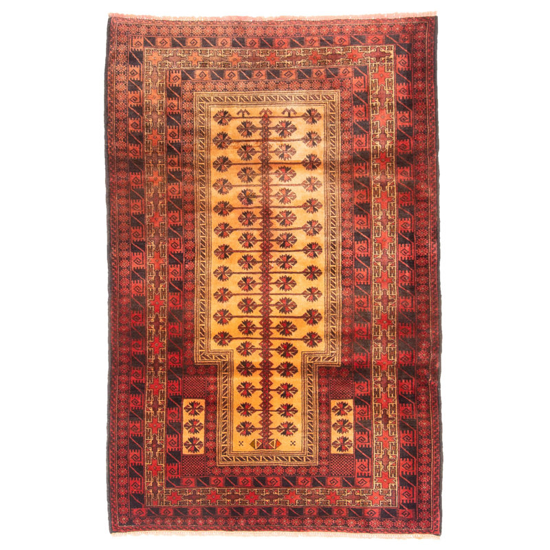 Tapis brun Teimani 3 pi 2 po x 4 pi 11 po