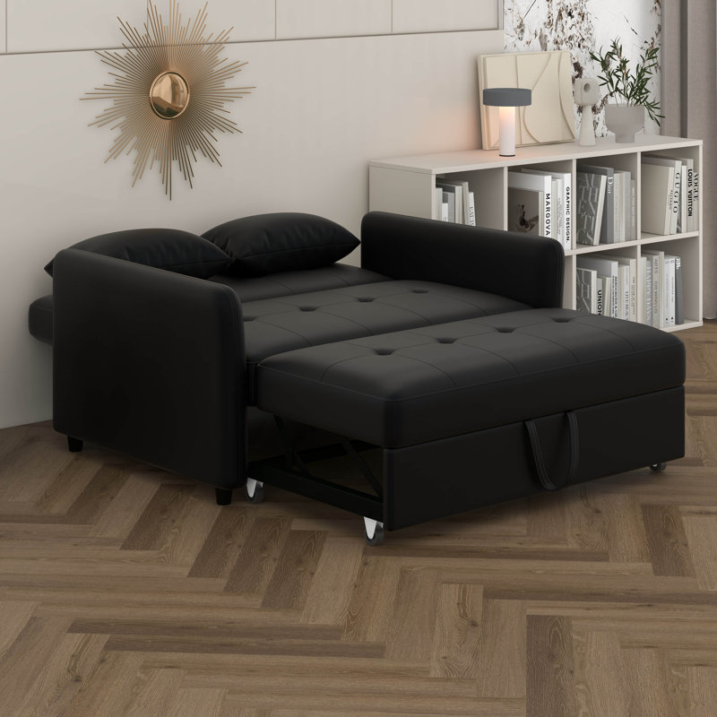 Canapé-lit convertible 51,57 ", fauteuil surdimensionné réglable avec trois ports USB pour les petits bureaux, Noir