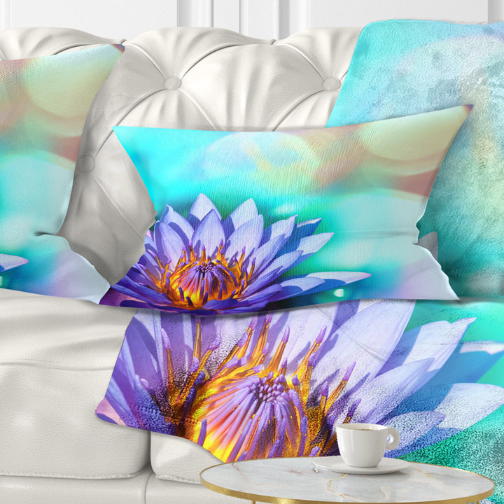 Blossoming Purple Lotus Flower - Floral Printed Throw Pillow