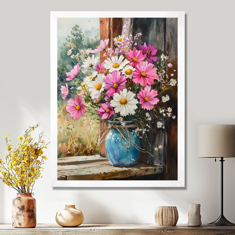 Samuel - salon d'art mural floral, H 20 po x l 12 po, Reproduction encadrée d'une seule photo, Blanc
