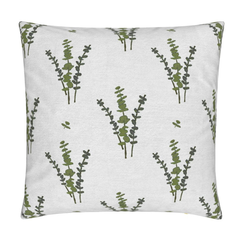 Eucalyptus Square Pillow Cover & Insert, White/Olive Greens Floral, 22"H x 22"W