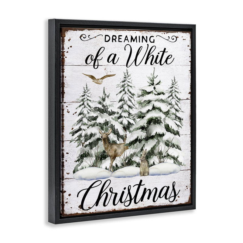 Art mural blanc sur toile "Forêt de Noël blanche" par Creatif Belle, Cadre flottant noir de jais, H 21 po x l 17 po