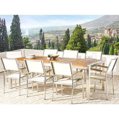 Lothen 8 - Person Eucalyptus Solid Wood Patio Dining Set Rectangular Table with Cushions Included