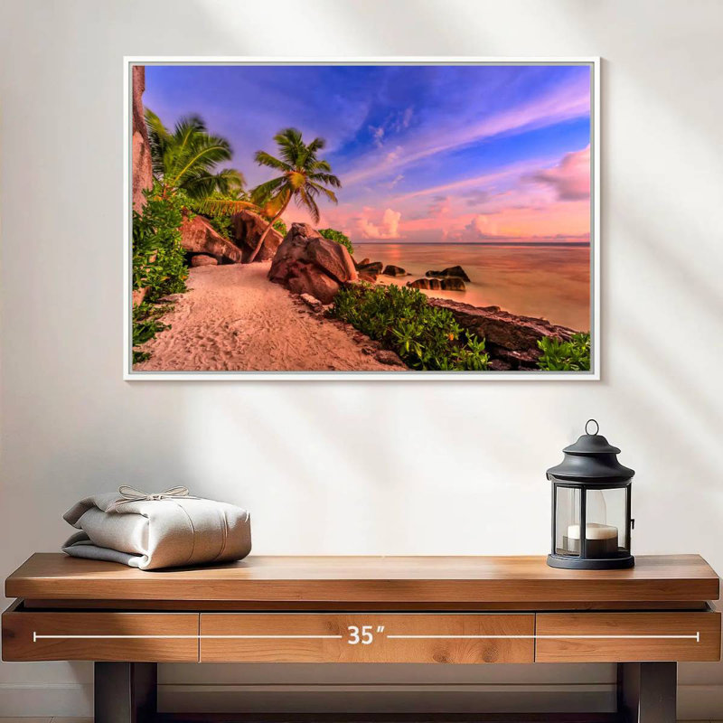 La Digue Sundown, 25 po x 17 po, Cadre flottant blanc