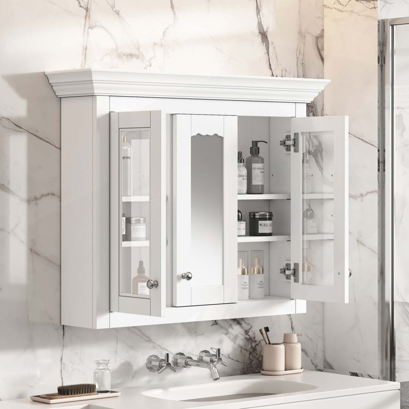 Armoire murale polyvalente pour salle de bain avec tablettes réglables et miroir