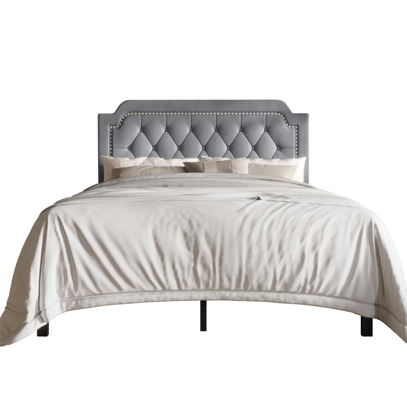Lit plateforme tapissier Dwayna, Gris clair, Simple