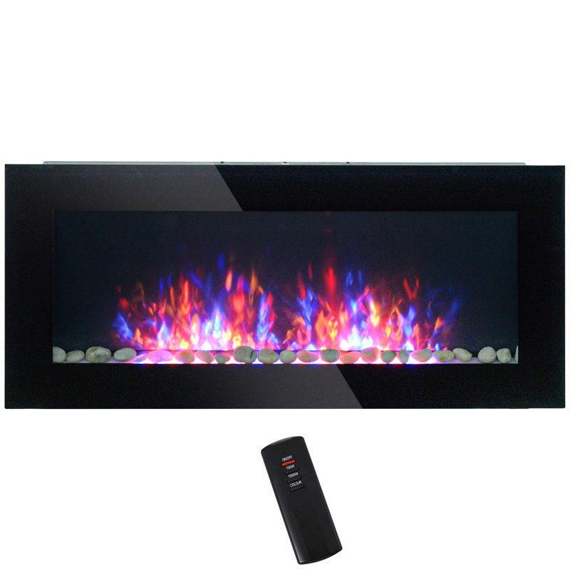 41.3" 1500W Electric Wall-Mounted Fireplace With Flame Effect, 7 Color Background Light, Black