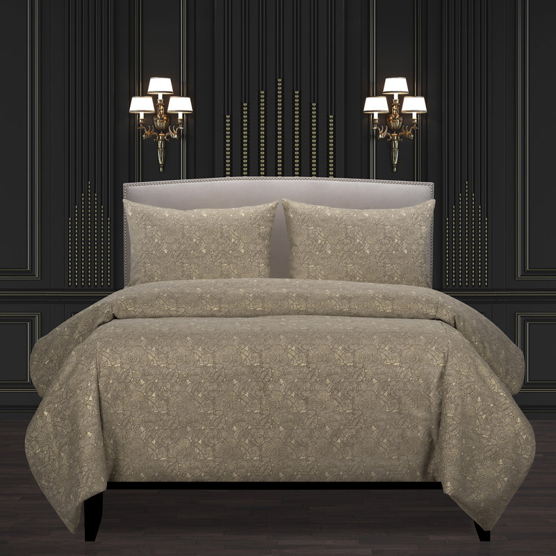Ensemble de housse de couette à motif floral scintillant Garden Party, Housse de couette de taille simple + 2 coussins dÃ