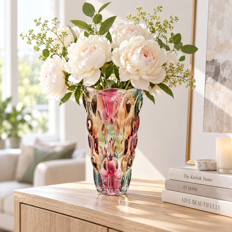 Vase en verre violet irisé de 24 cm (9,5 po) pour fleurs et centres de table