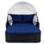 Lit de bronzage d'extérieur 79,9 po avec auvent réglable, lit double, lit de repos en rotin PE, osier noir et coussin bleu