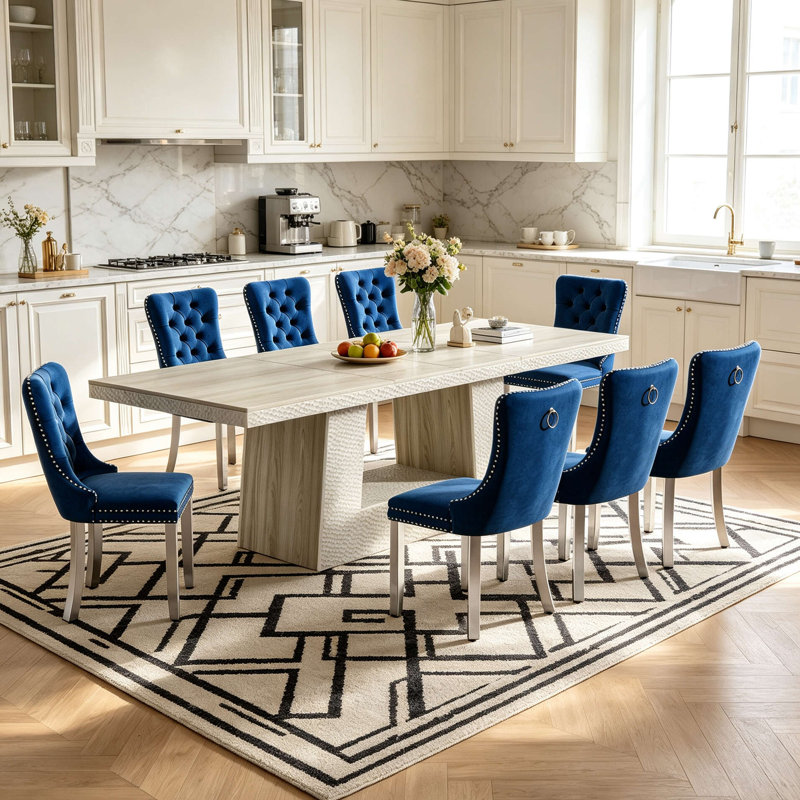 Dining Set, 9, Bleu