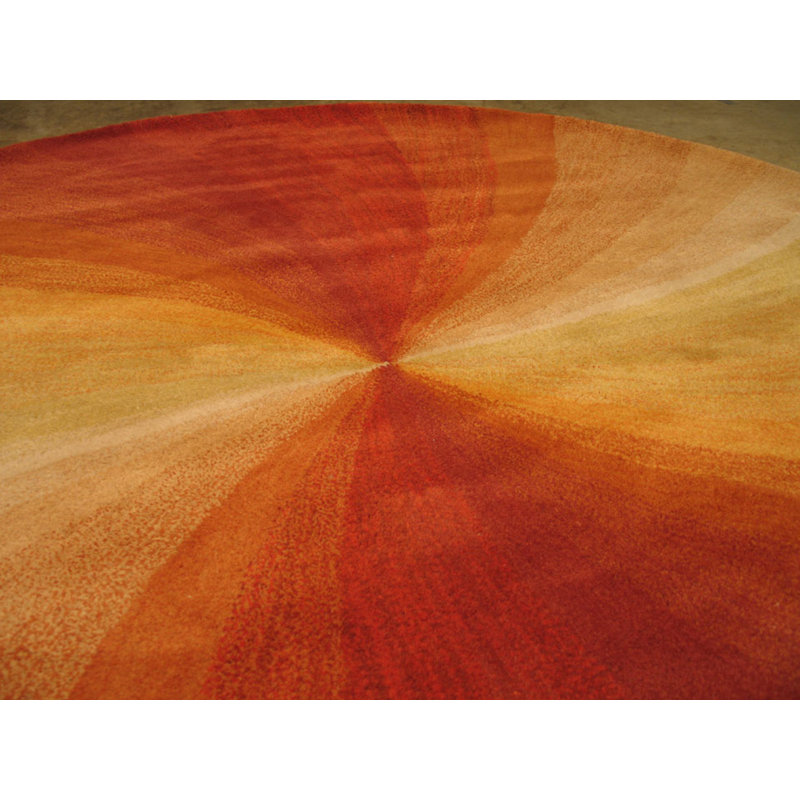Tapis rouge contemporain en laine touffeté à la main Nauvoo, Rond 7 pi 9 po