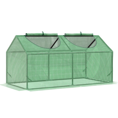 Mini serre de 120 x 60 cm avec bâche en PE et fenêtres enroulables, idéale pour les jardins intérieurs et extérieurs, protège les plantes du froid, conserve la chaleur, structure en acier stable, conception coupe-vent, assemblage requis.