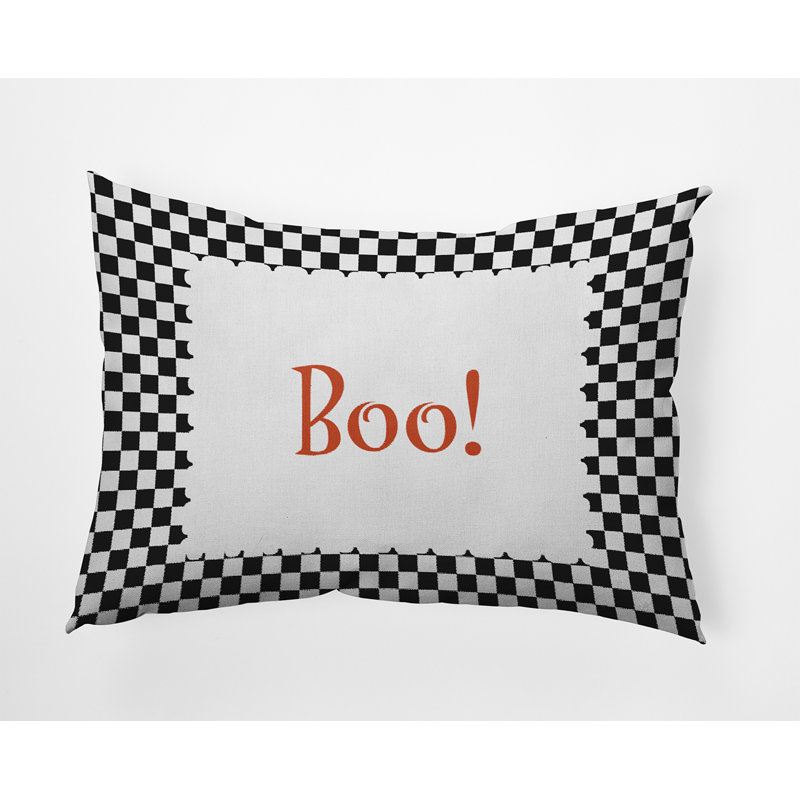 Checkered Outdoor Reversible Throw Pillow, Black