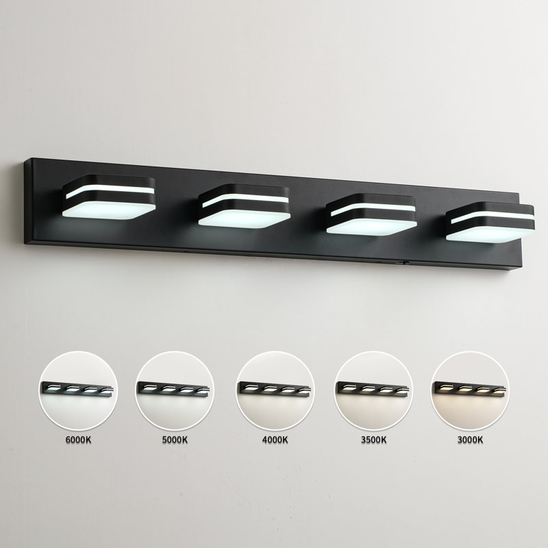 30" 4-Light LED Bathroom Vanity Light Bar, Adjustable 5 CCT, 24W, Matte Black, Matte Black, 4 Lights