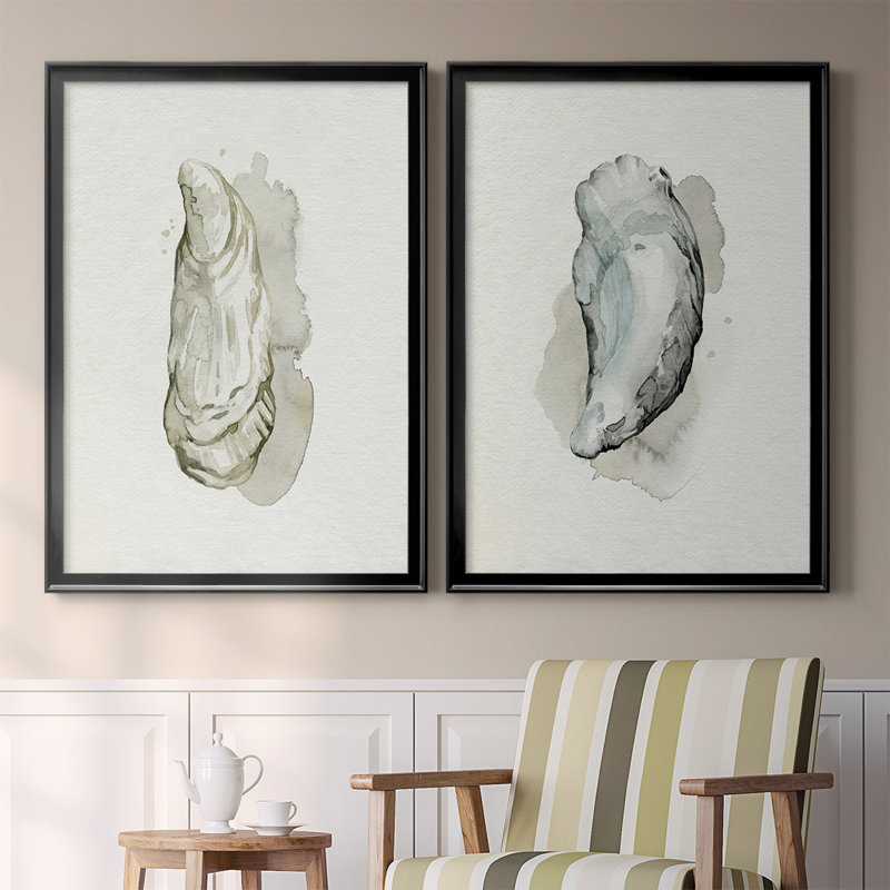 Oysters On The Bay I - ensemble de 2 reproductions d'art sur toile encadrées, H 30,5 po x l 45 po x P 1,25 po, Noir