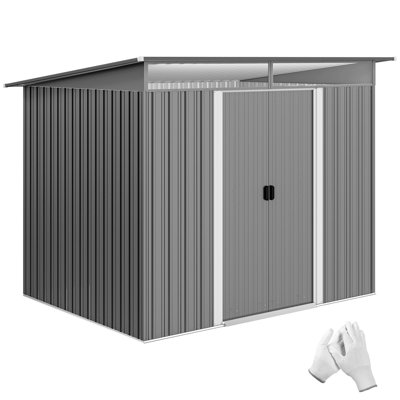 Outsunny 9ft x 6.5ft Metal Shed with Lightsky Panels Double Doors, Grey