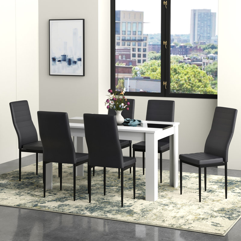 Rumley 6 - Person Dining Set, 7 Pieces: Table,6 Chairs, 75cm H x 140cm W x 80cm D, Black