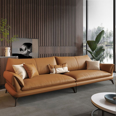 Orange Genuine Leather Modular Sofa cushion couch
