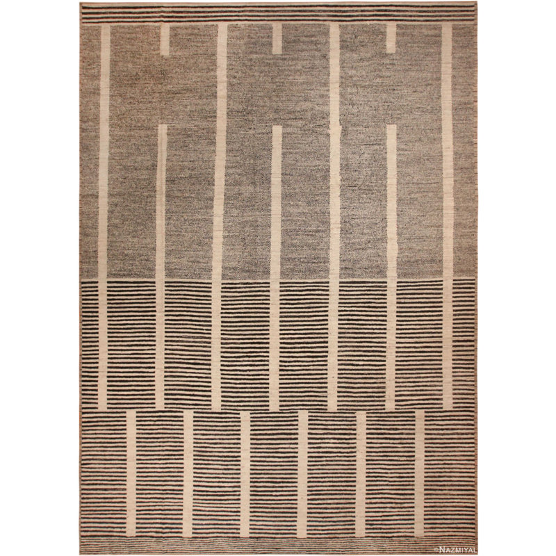 Grand tapis contemporain asiatique brun chic