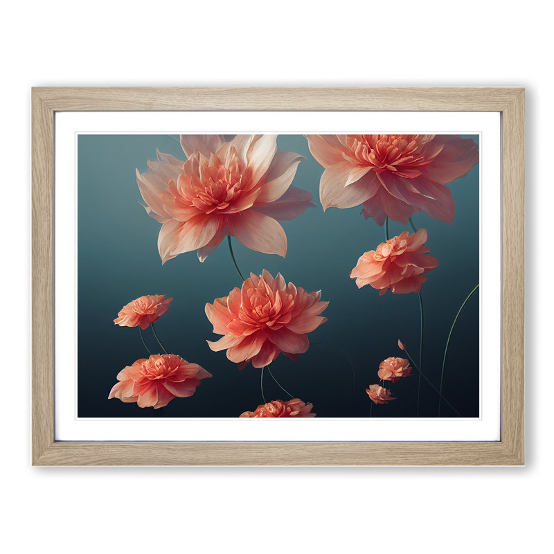 Illuminating Flowers - Single Picture Frame Print, 46cm H x 64cm W x 2cm D, Oak