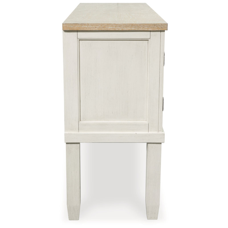 Cream and Light Brown Transitional Dining Server with Glass Doors