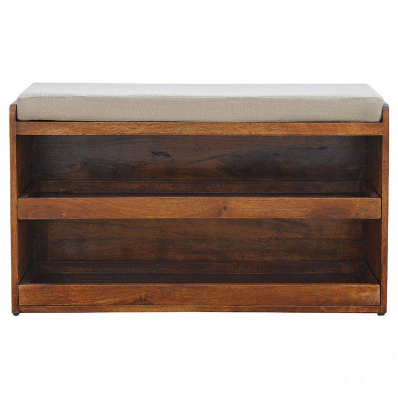 Banc à chaussures coulissant en lin, 2 tablettes