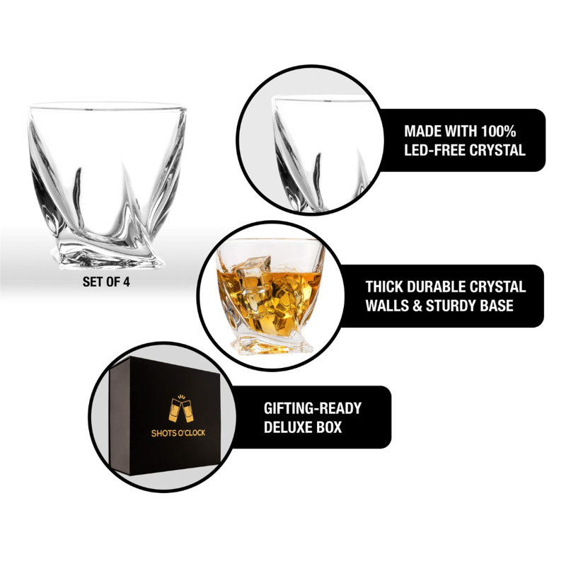 Premium Twisted Whiskey Glasses 10oz - (Set of 4)