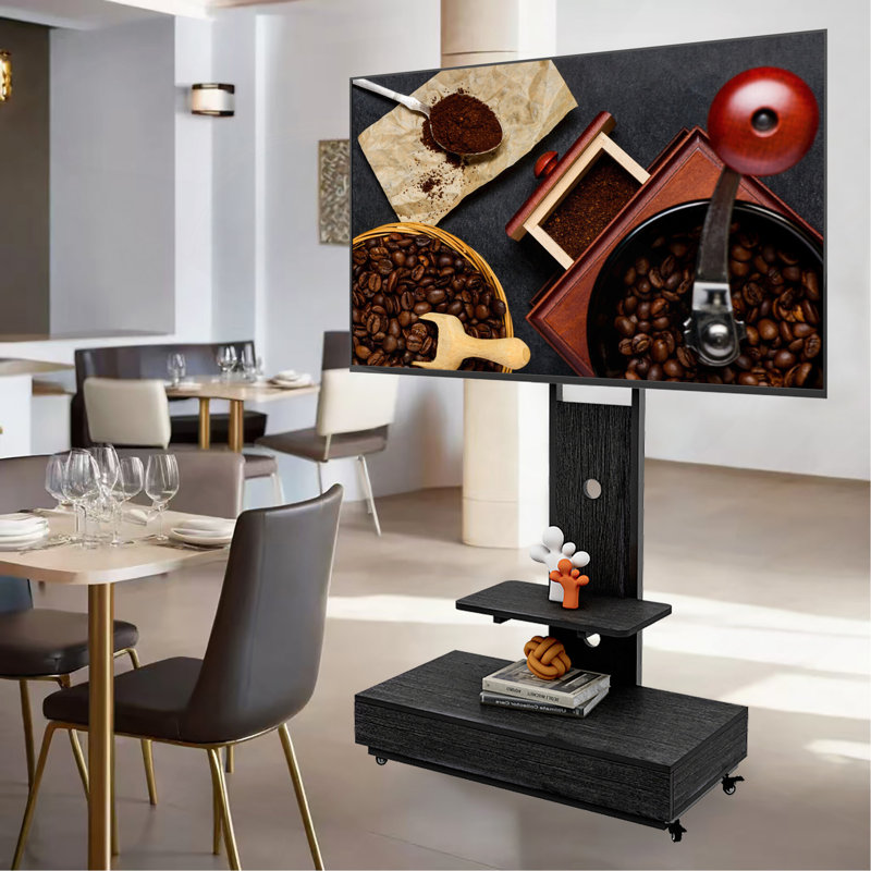 Adjustable Mobile TV Stand With Storage Drawer And Lockable Wheels For 32-75 Inch Tvs, Ideal For Living Rooms, Bedrooms, And Offices.