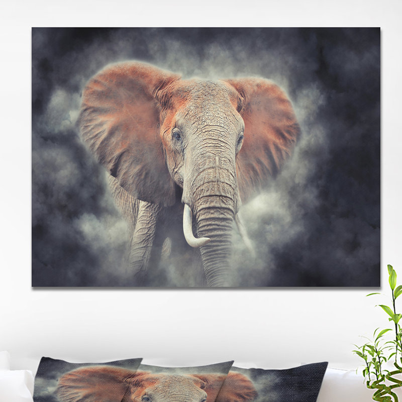 Reproduction d'art graphique sur toile tendue «Elephant Closup in Smoke», H 30 po x l 40 po x P 1,5 po