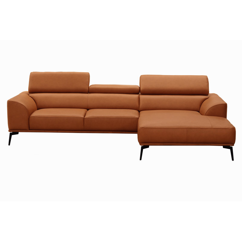 Blagovesta Genuine Semi-Aniline Leather Corner Sofa with Upholstered Frame, Right Hand Facing, Cognac