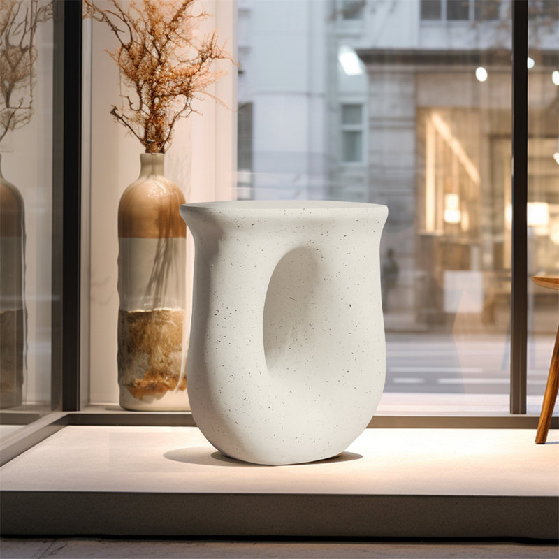 U-Shaped Concrete Side Table - Modern Accent Coffee Table