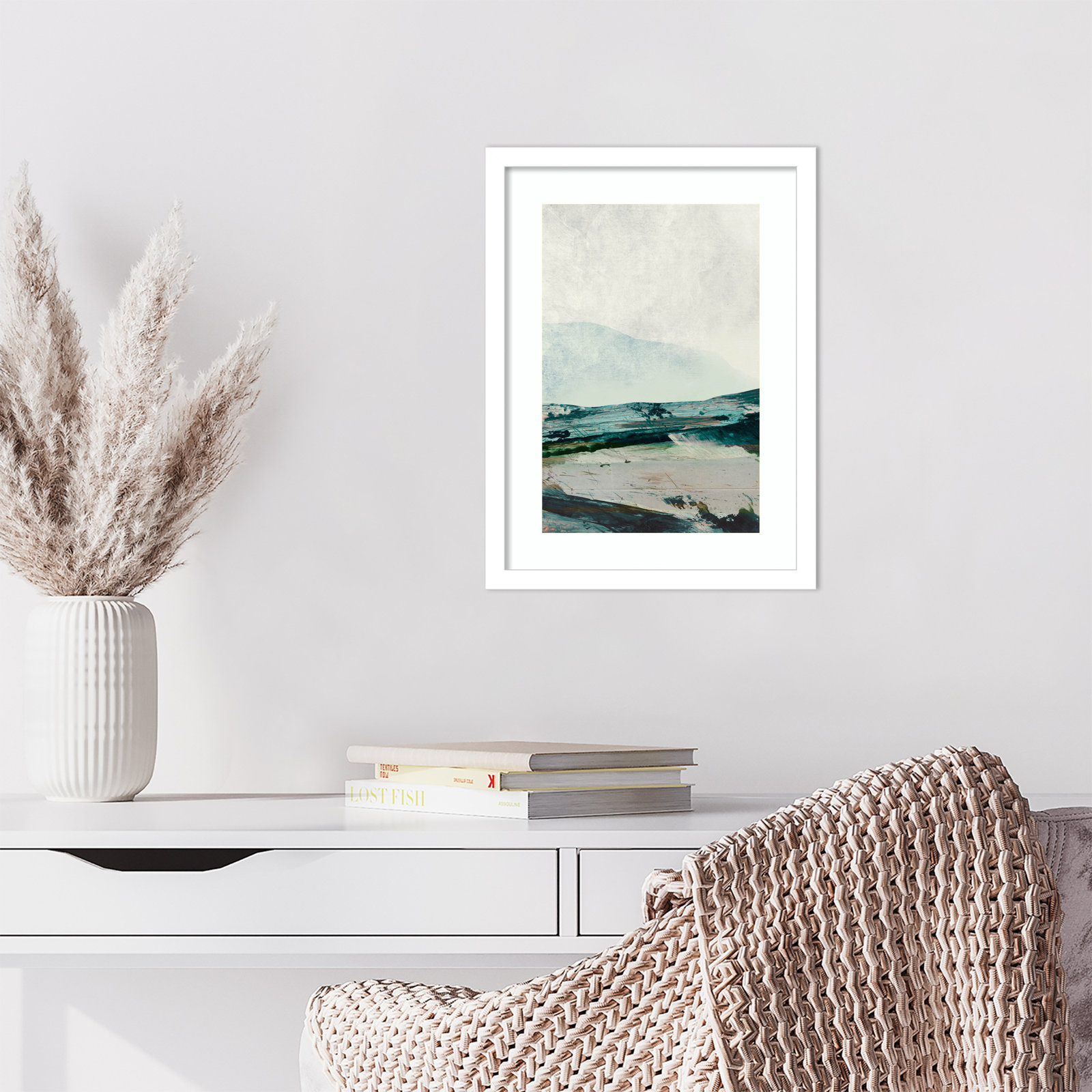 Cleve "Mountain Mists" Print by Dan Hobday, White Framed, 17" H x 13" W