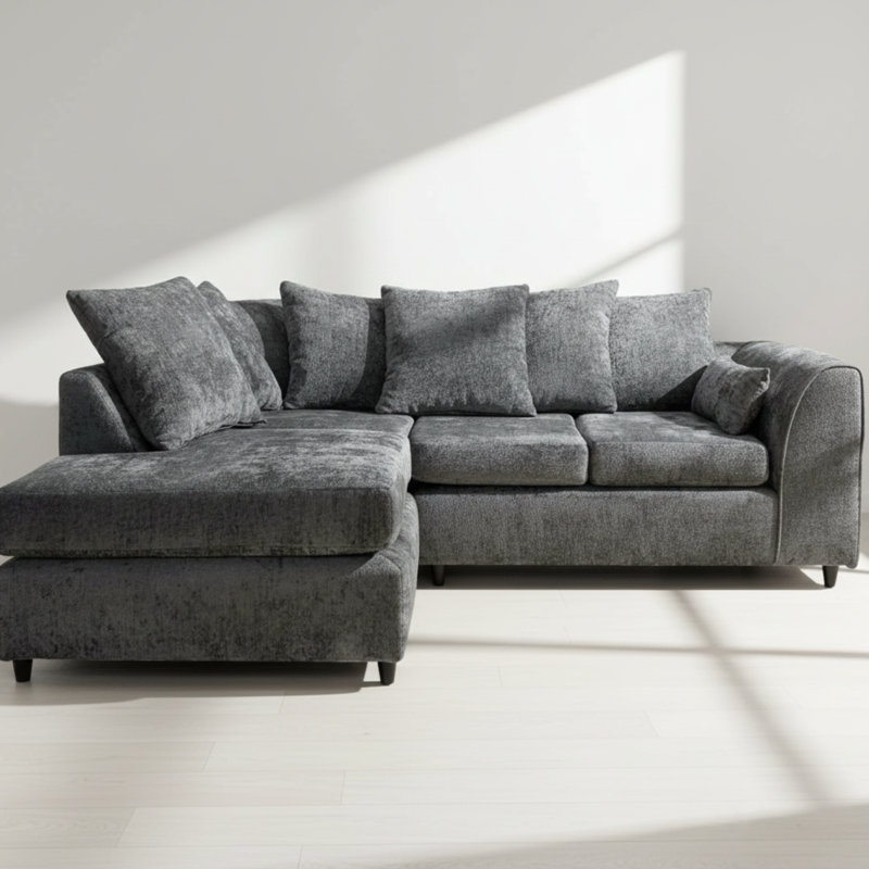 4 Seater Sofa & Chaise, Grey, Left