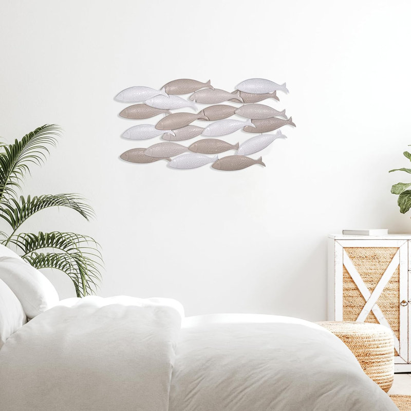 School of Fish Metal Wall Decor with Multi-Tone Neutral Finish