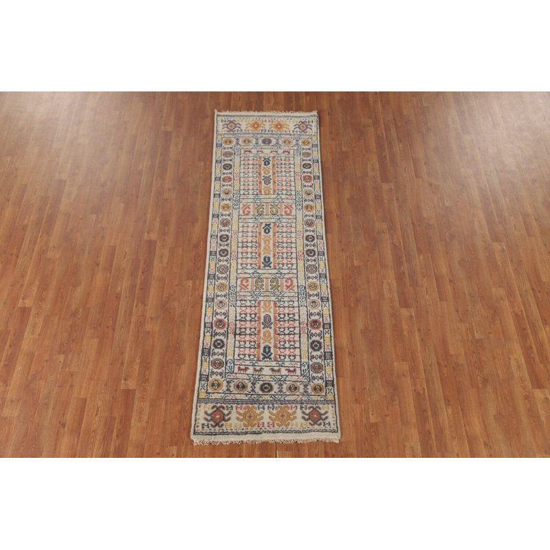 Geometric Khotan Oriental Runner Rug 3x8