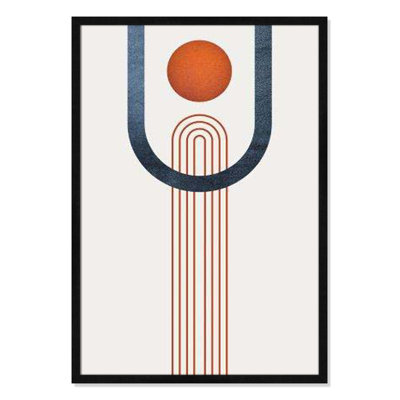Minimalist Mid Century Orange Navy III By Urban Epiphany - Framed Art Full Bleed