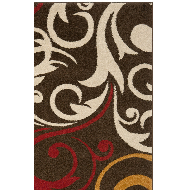 Tapis de zone brun floral Hestia, Rectangle 5 pi 1 po x 7 pi 6 po