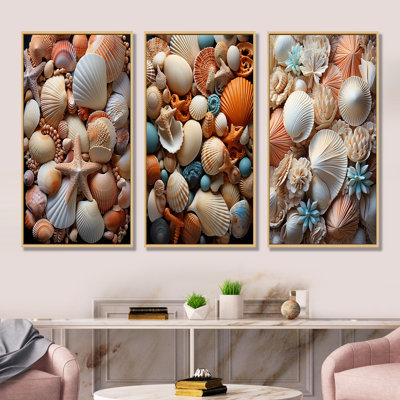 Classic Seashells By The Sea - ensemble de 3 impressions sur toile coquillage
