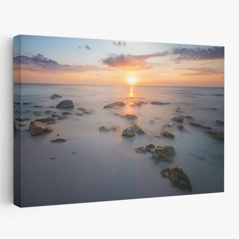 Coucher de soleil océan - coquillages côtiers et corail, photographie de paysage coucher de soleil, H 32 po x l 48 po