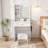 White Vanity Table With Led Mirror, Power Outlet, Hairdryer Holder & Stool-457079604