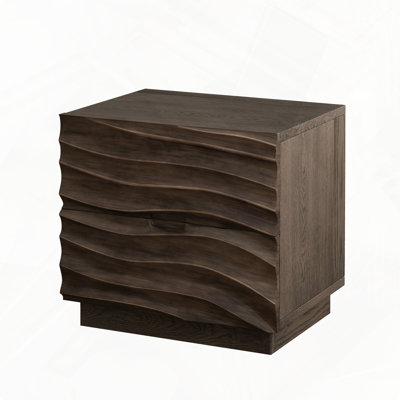 Solid Wood Nightstand Two Drawers Handle Free Silent Sliding Rails