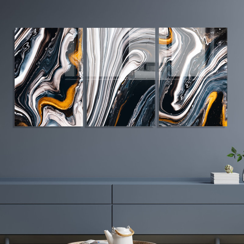 3 Piece No Frame Painting Set on Glass, 70cm H x 100cm W x 0.4cm D